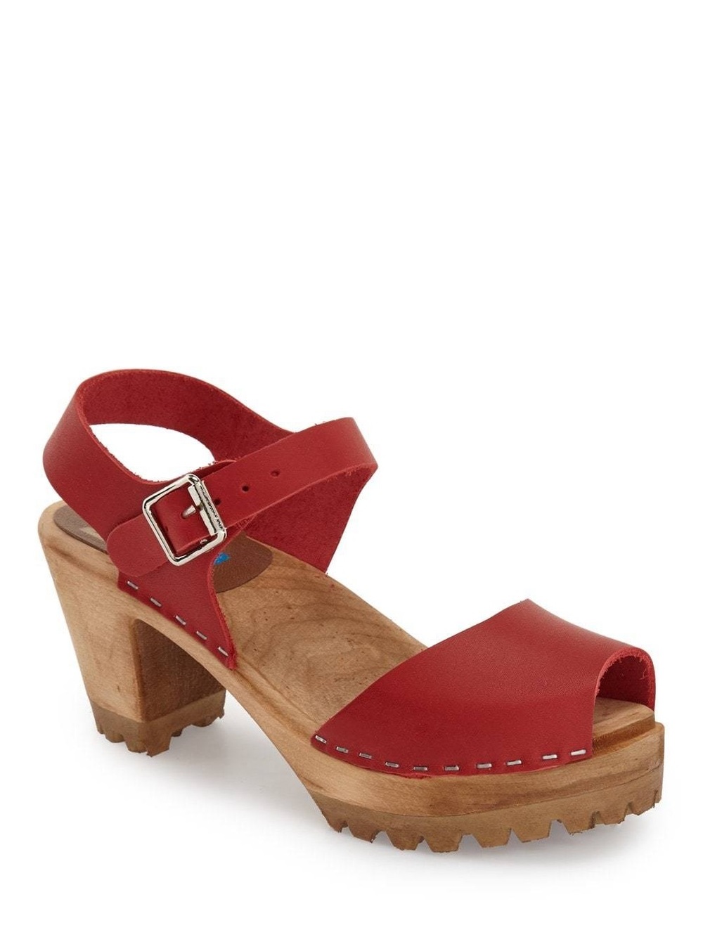 MIA Red Leather Greta Swedish Clog Heel Sandal 7.5